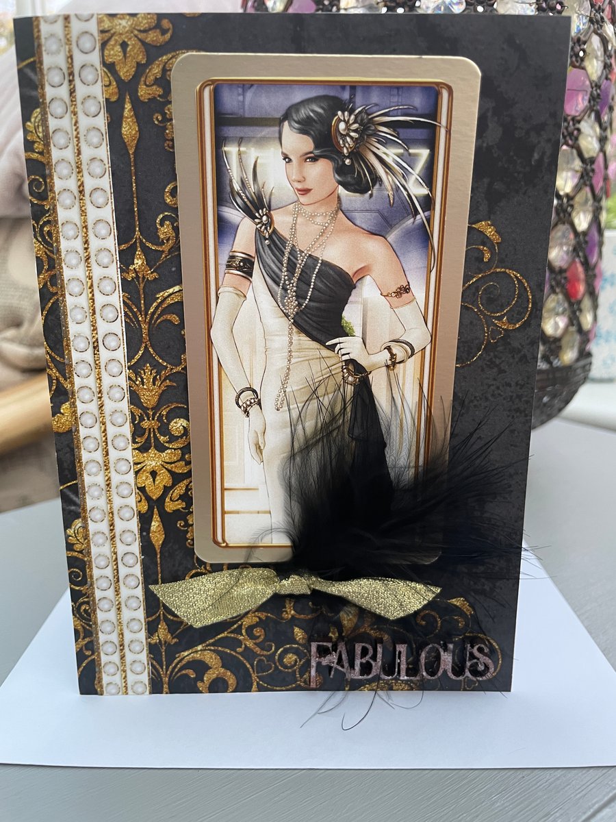 Fabulous Art Deco lady black and gold card