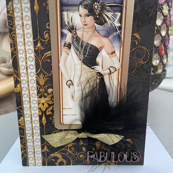 Fabulous Art Deco lady black and gold card