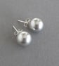10mm Silver Glass Pearl Stud Earrings - Large Light Grey Studs - Jewellery Gifts - Image 1