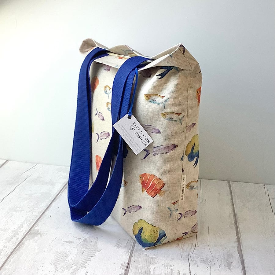 Fish Tote Bag - Long Handles - Lined with Pocket