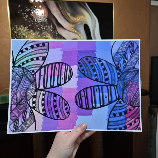 Abstract Art Print - A4 Unframed Flower Pattern Art