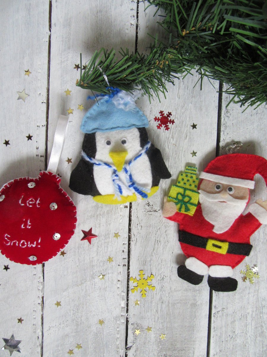 Felt Christmas tree decorations, set of 3 