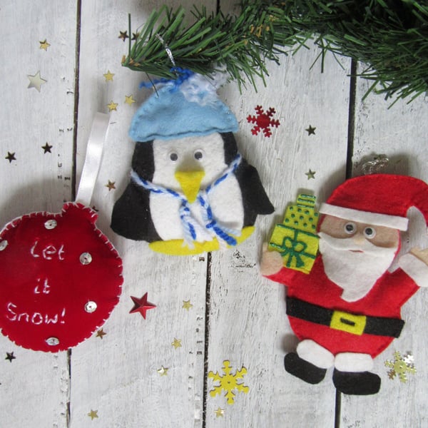Felt Christmas tree decorations, set of 3 