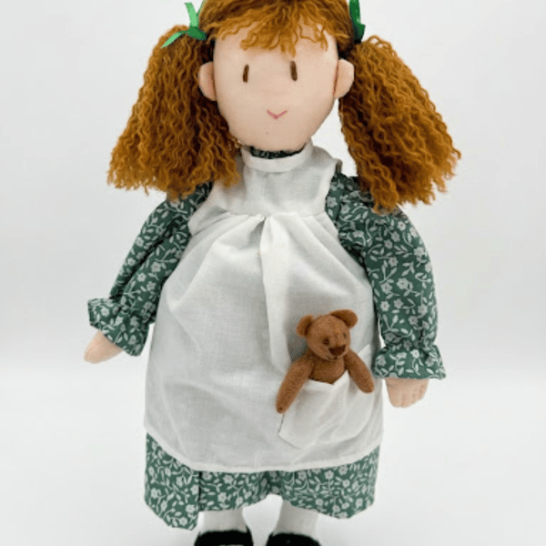 Rag Doll Charlotte, 14 Inch Handmade Rag Doll with Teddy Bear Pocket Friend 