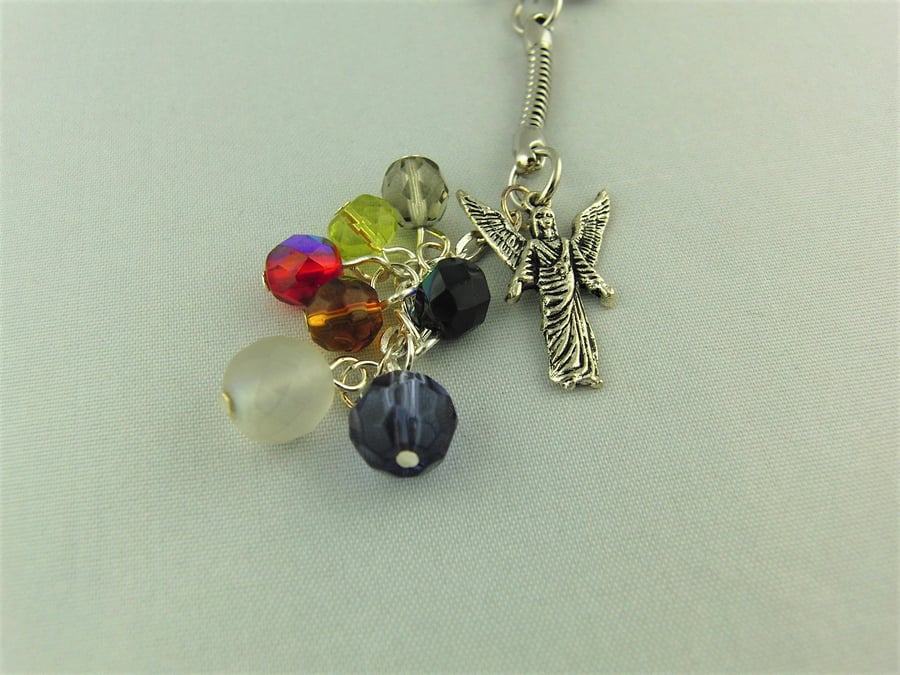 Multi Coloured Crystal Bead and Silver Angel Charm Key Ring