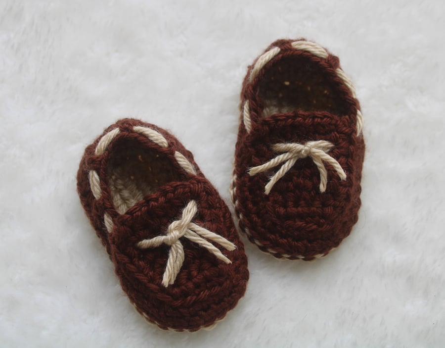 Baby Shoes -  Loafer Style - Beige and Brown - Sizes 0-6 Months & 6-12 Months