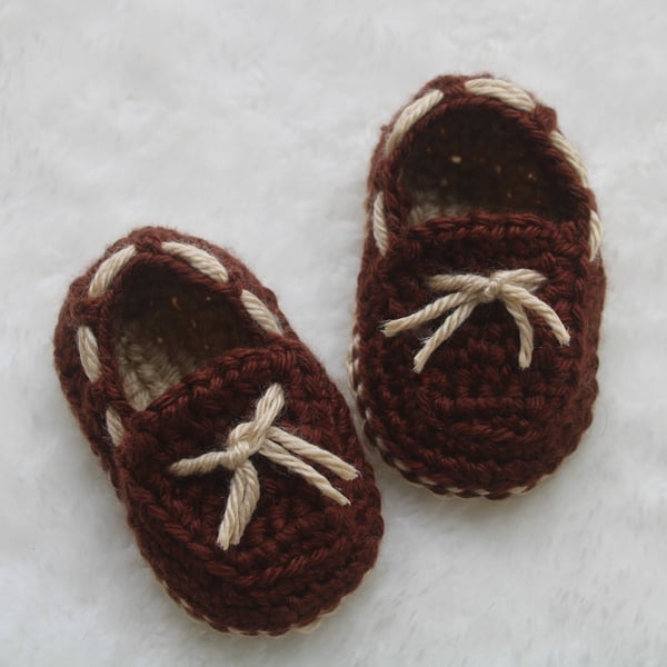 Baby Shoes -  Loafer Style - Beige and Brown - Sizes 0-6 Months & 6-12 Months