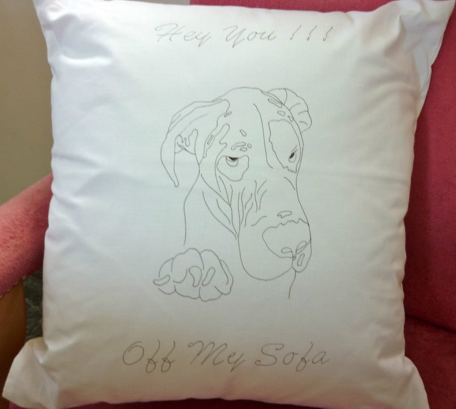Ready to Embroider, Cushion Cover, with Unique, Embroidery Great Dane Pattern