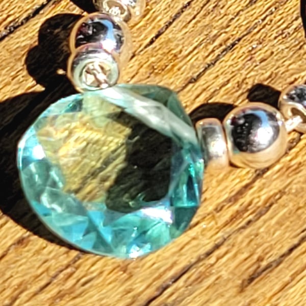 Aquamarine Pendant Necklace with Sterling Silver Accent Beads and Chain