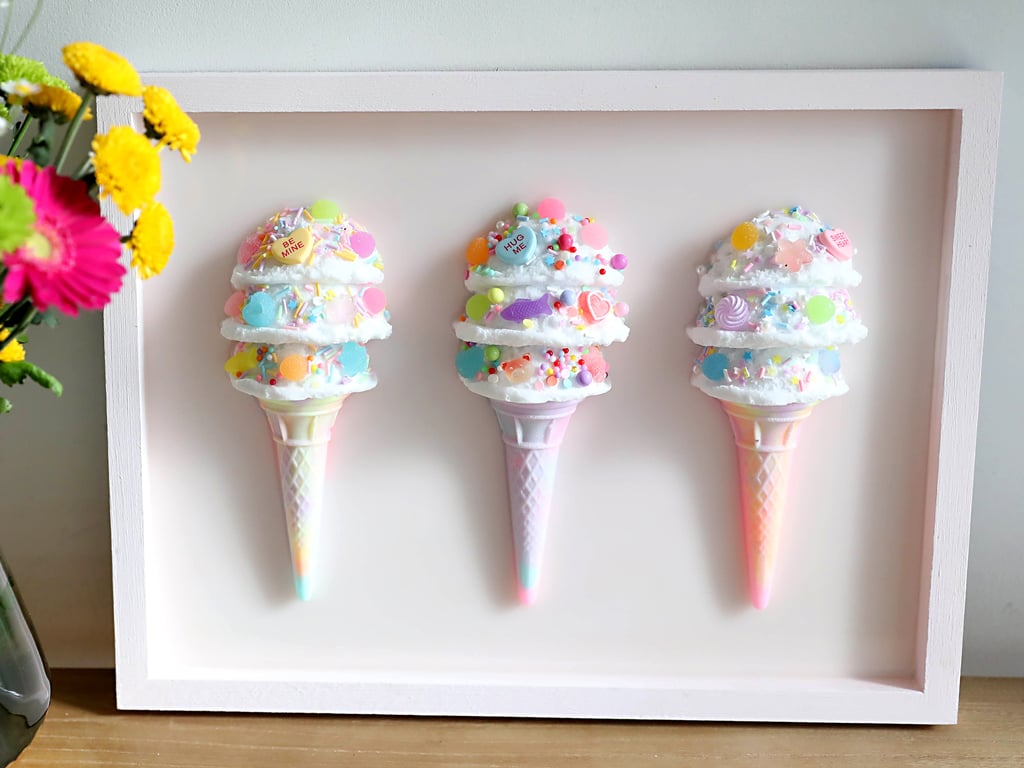 Triple Scoop Ice Cream Artwork, Handcrafted Resin Wall Art in Pastel Colours, Pe