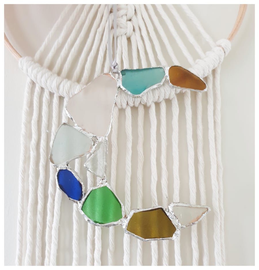 Seaglass mosaic crescent suncatcher 