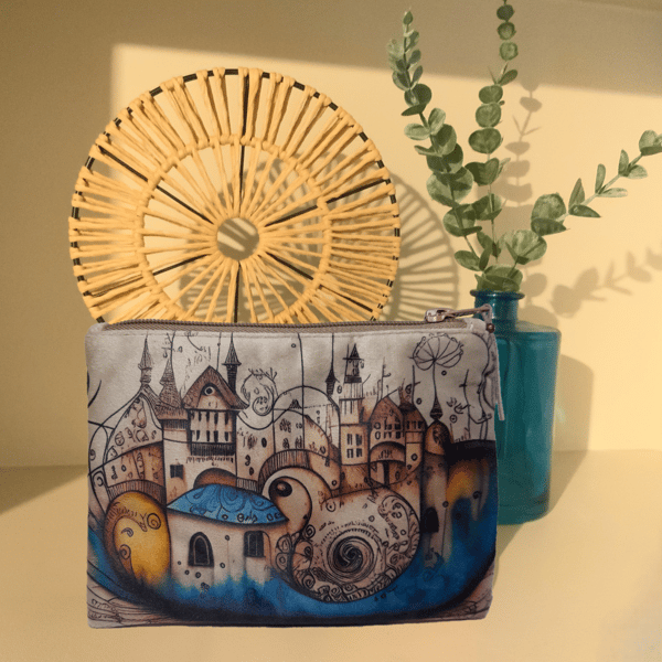 Abstract design pouch,Printed Make up bag,Plush pouch,Zipped bag,