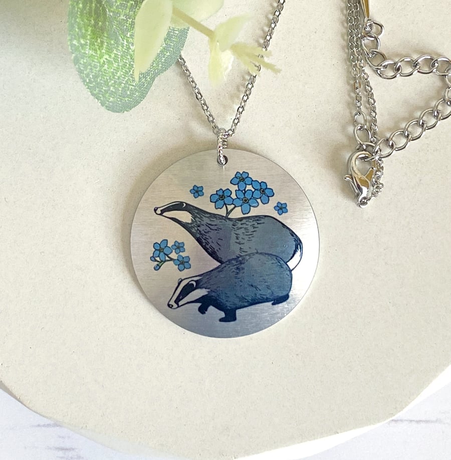 Badger pendant necklace on a fine chain. Handmade jewellery. (596)