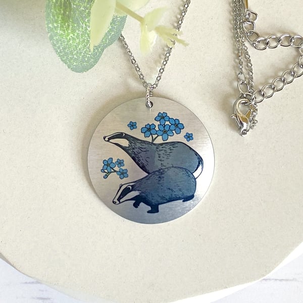 Badger pendant necklace on a fine chain. Handmade jewellery. (596)