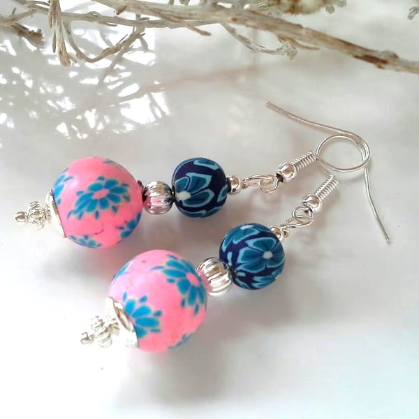 Pretty,  Feminine, Polymer Clay Silver Plated Earrings