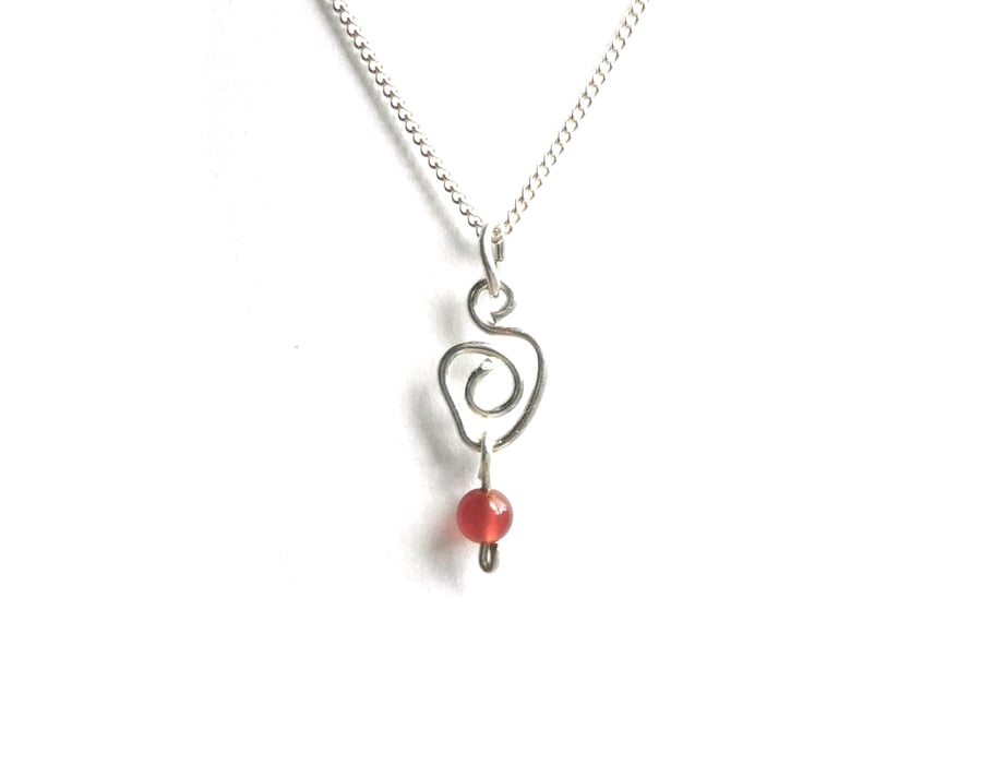 Carnelian Bead and Sterling Silver Necklace