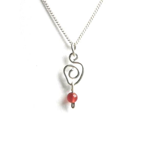 Carnelian Bead and Sterling Silver Necklace