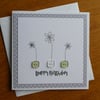 Happy Birthday Card - Daisies and Buttons - Grey