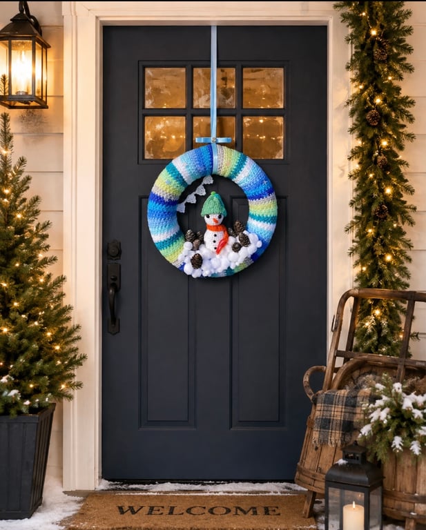 Handmade Snowman Winter Wreath Front Door Decor 