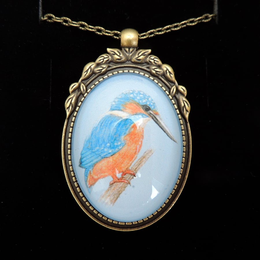 Kingfisher Pendant Necklace - Bronze Leaf Style
