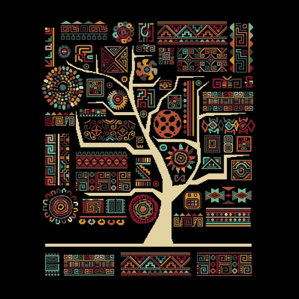 158 - African Aztec Inka Tribal Tree of Life - Earth - Cross Stitch Pattern