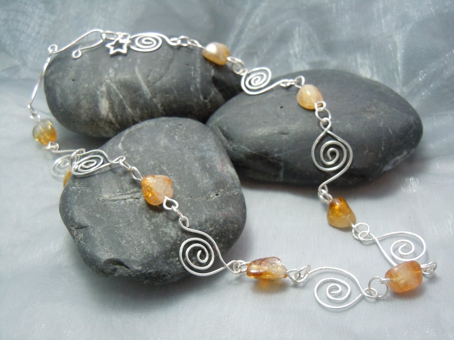 Handmade Celtic spiral necklace with Citrine gemstones