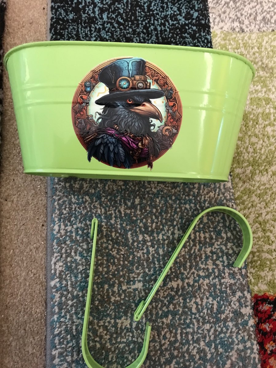 Green fence planter with crow 