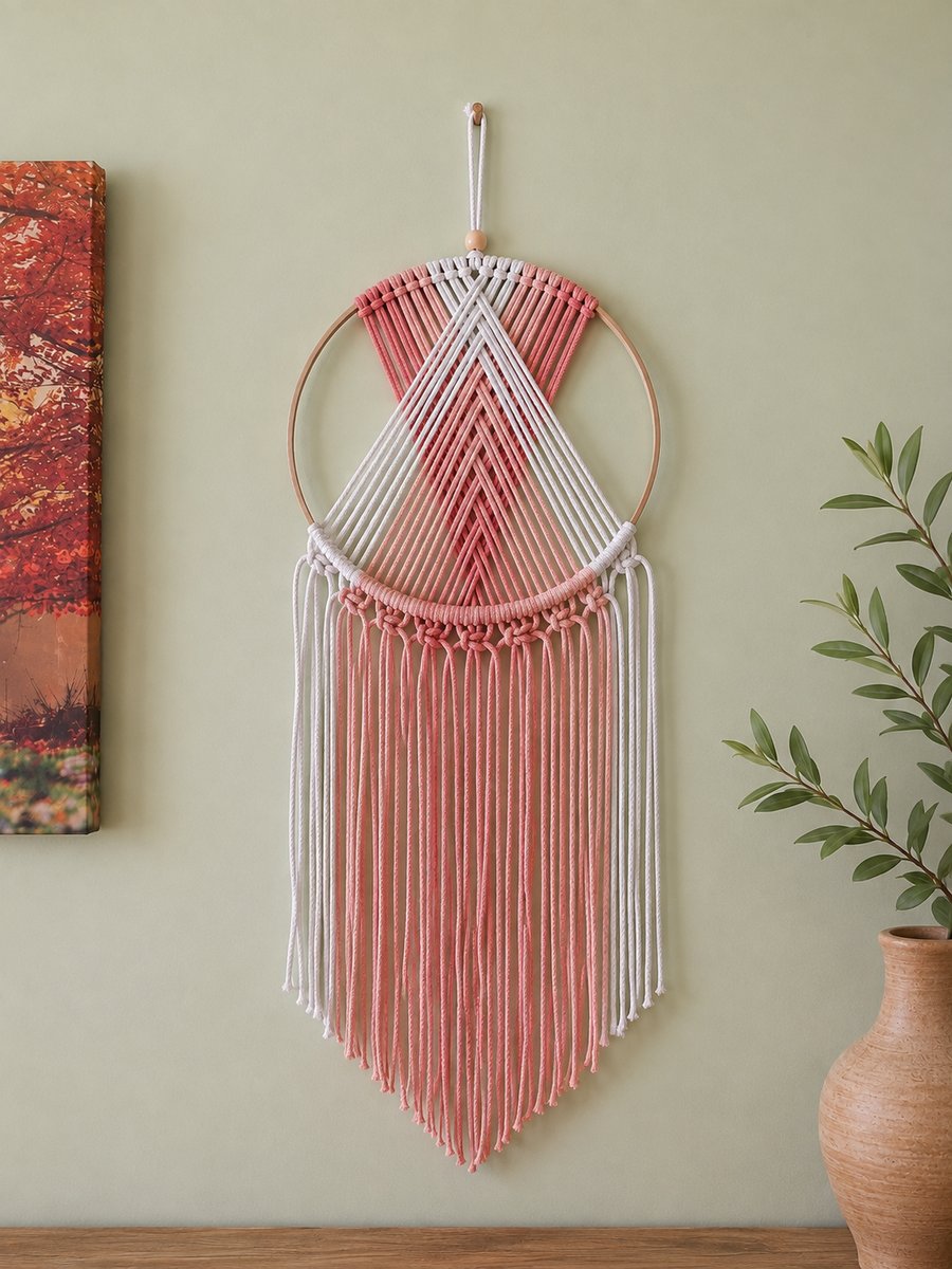 Pastel Peach & White Macramé Wall Hanging.