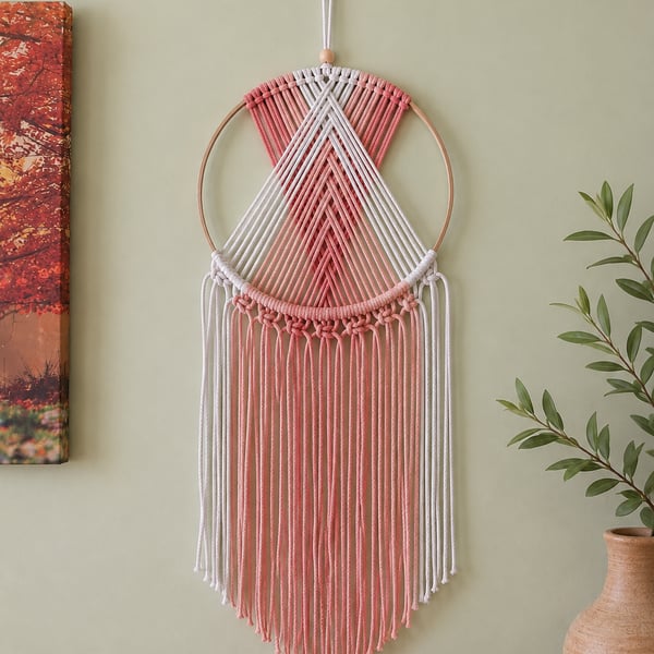 Pastel Peach & White Macramé Wall Hanging.