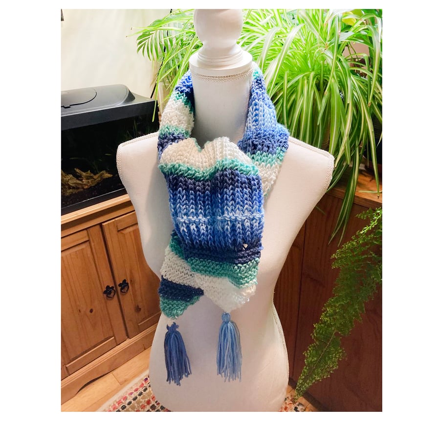 Knitted blue white gradient neck wrap- shawl