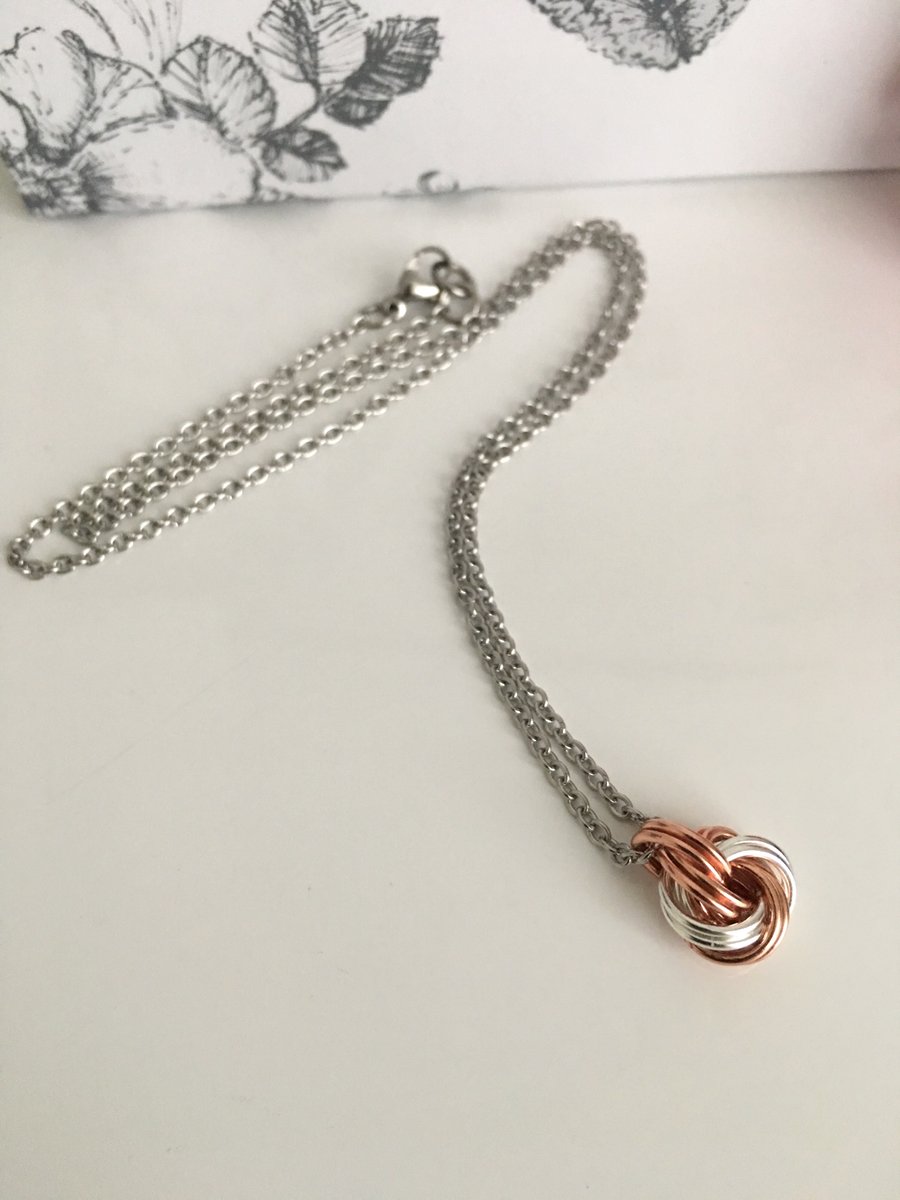 Copper and Sterling SIlver infinity Love Knot Necklace 22nd Anniversary Gift