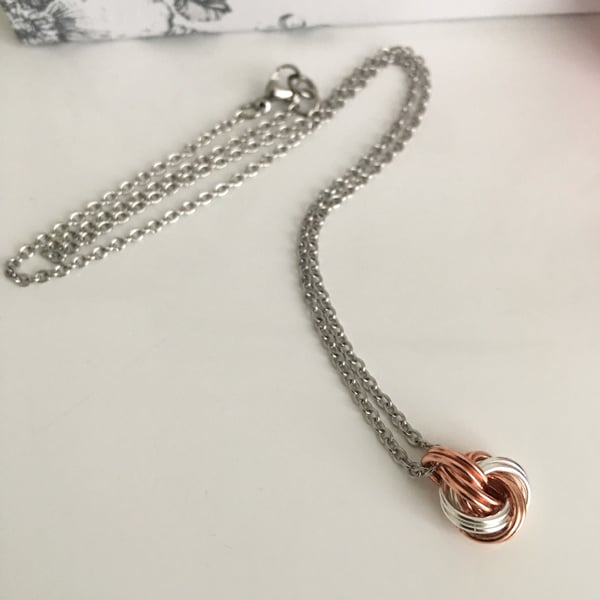 Copper and Sterling SIlver infinity Love Knot Necklace 22nd Anniversary Gift