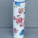 Pink and Blue hydrangea Vase , Glass Vase , Decoupage , Cylinder , Gift for her