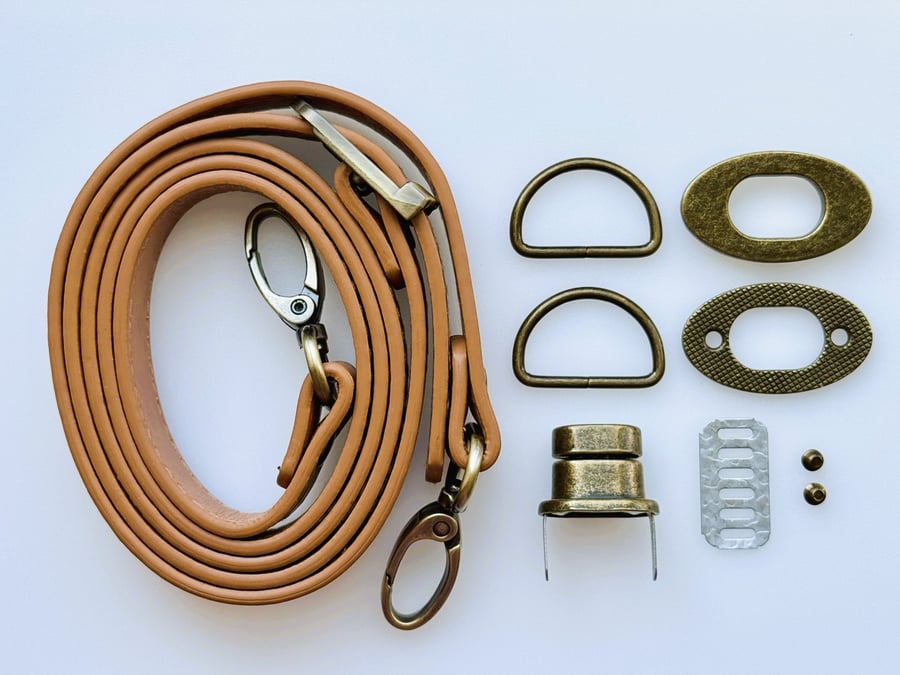 Tan Turn-Lock Clasp & Strap Hardware Kit for Making a Felt Bag on a Ball