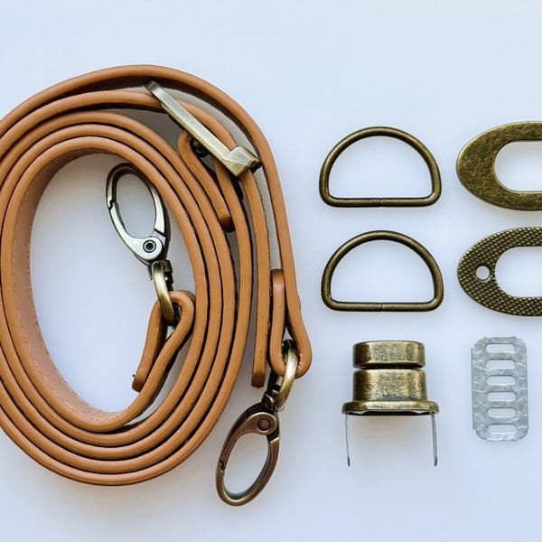 Tan Turn-Lock Clasp & Strap Hardware Kit for Making a Felt Bag on a Ball