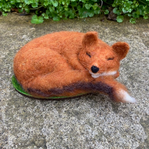 Sleeping Fox sculpture, needle felted model