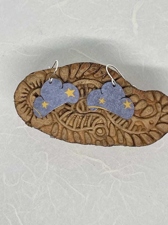  Blue cloud earrings with gold stars recycled tin earrings with silver style 2