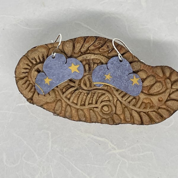  Blue cloud earrings with gold stars recycled tin earrings with silver style 2