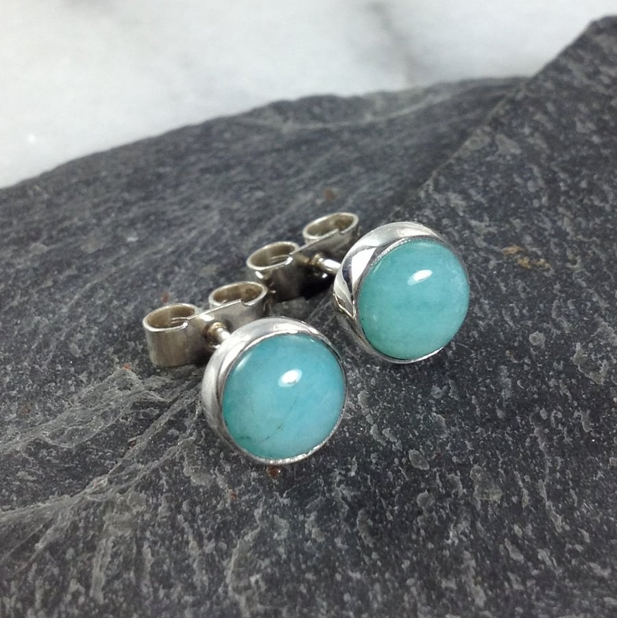 Amazonite stud earrings , sterling silver