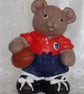 Hand Painted Large Standing Ceramic Brown Bear Rugby Player With Ball Ornament. - Image 1