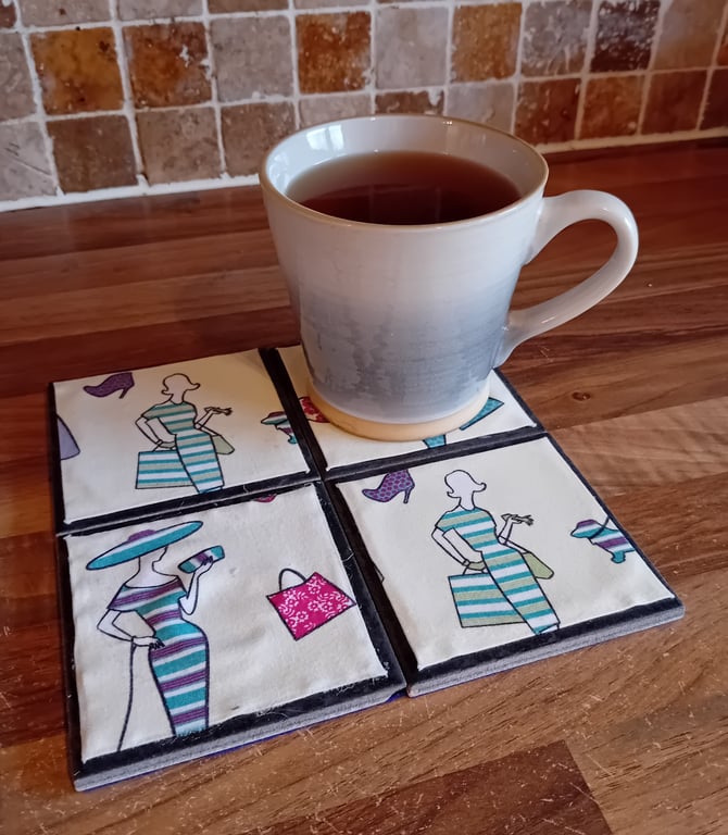 1950s Fashion  - Ceramic Tile Set of 4 Coasters Perfectly Imperfect