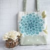 Polka Dot Tote Bag with Large Turquoise Geometric Flower