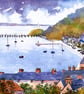 View Over Mumbles, South Wales - Watercolour Print in 9 x 7 '' Mount - Image 2