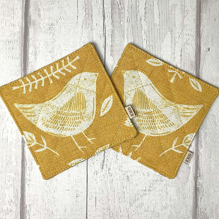 Coaster Set - Yellow Folk Birds 