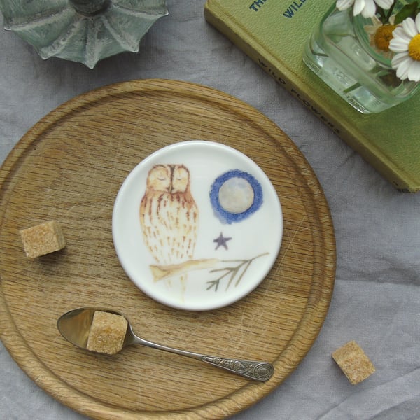 Tawny Owl and Moon bone china coaster