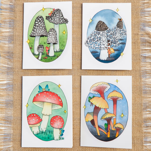 Cute Mushroom and Fairies Blank Greetings Card Fairy Card