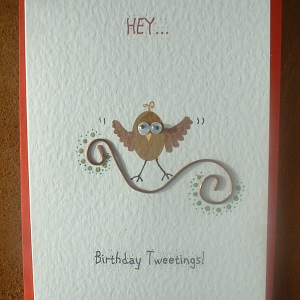 Birthday Tweetings Card with Copper Branch