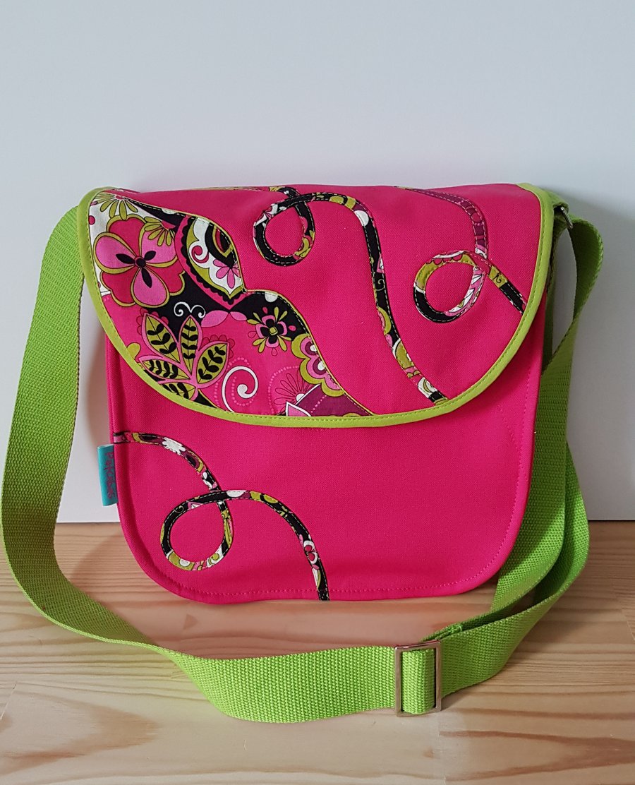 Fuchsia pink-lime green shoulder bag