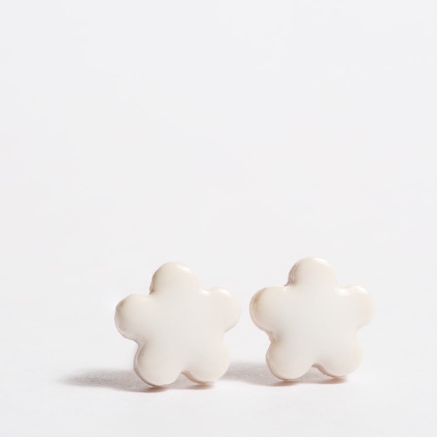 Small White Flower Porcelain Earrings
