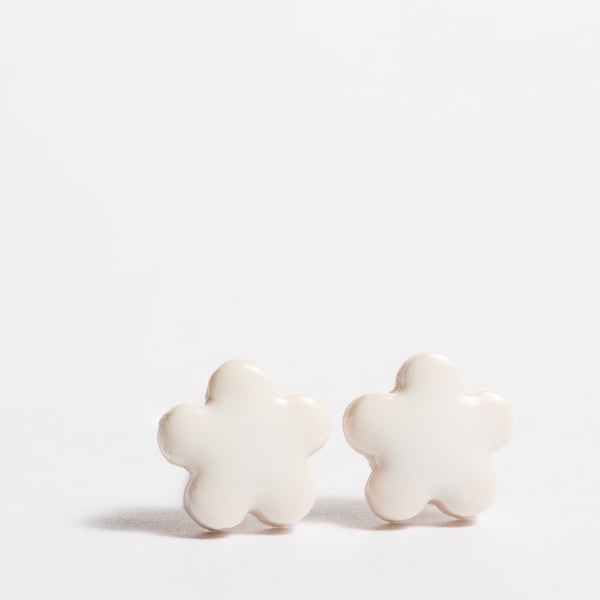 Small White Flower Porcelain Earrings